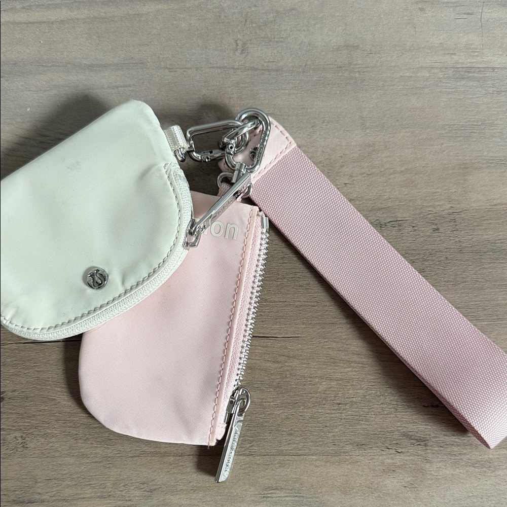 Lulu Lemon Pink and Cream Mini Pouch Wallet Set